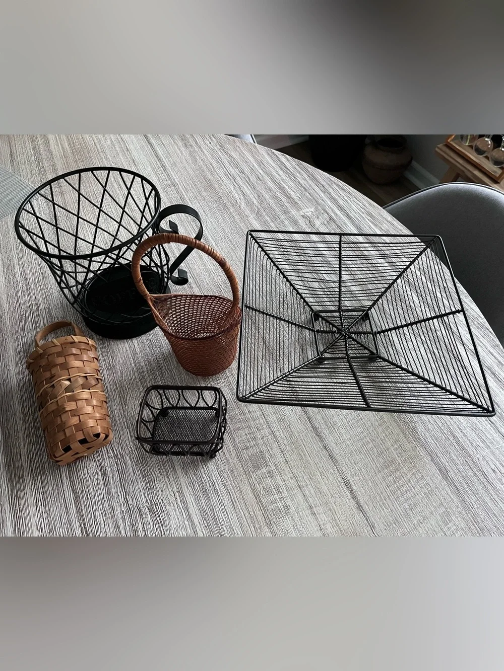 Farmhouse Bundle of 5 Wrought Iron & Wicker Storage Baskets